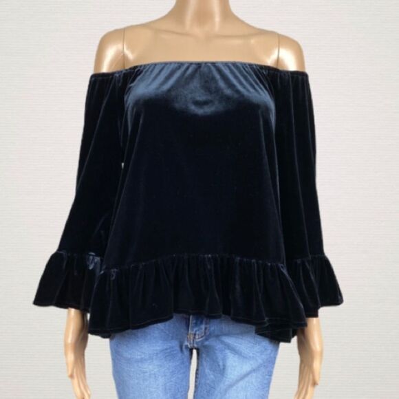 Sanctuary Clothing Women Julia Velvet Pullover Blouse Blue Size S - Picture 3 of 10